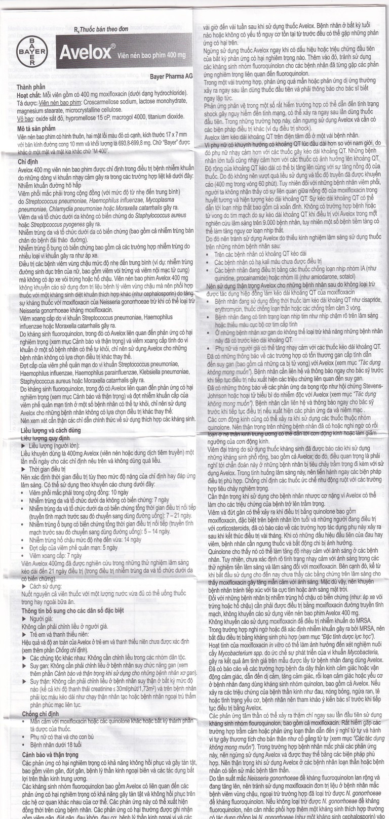 Thuốc Avelox 400mg Bayer điều trị nhiễm khuẩn (1 vỉ x 5 viên)