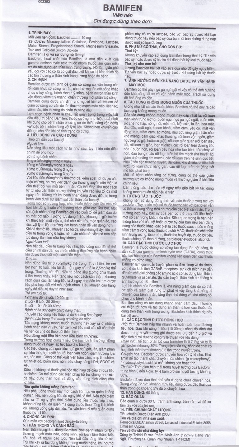 Thuốc Bamifen 10mg Remedica giảm co cứng cơ vân (6 vỉ x 10 viên)