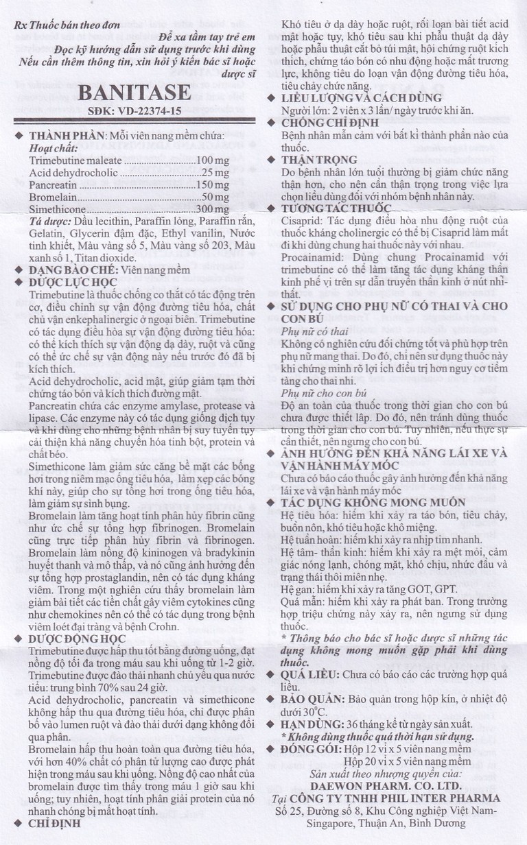 Thuốc Banitase Phil Inter điều trị khó tiêu đầy hơi (20 vỉ x 5 viên)
