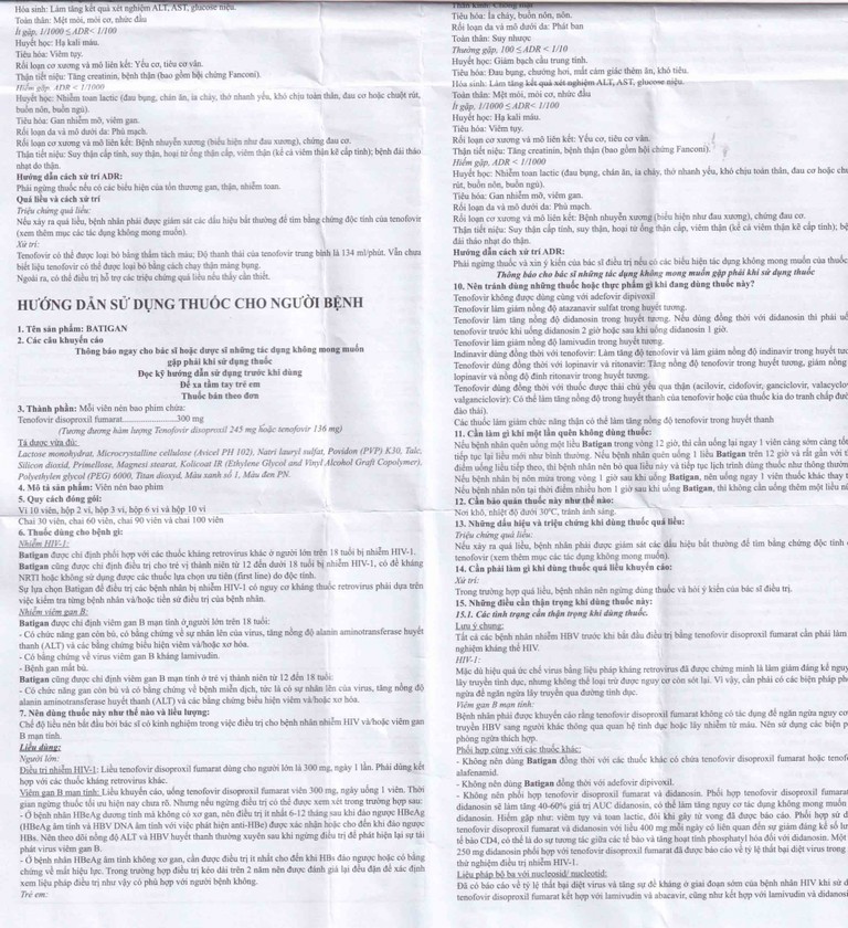 Thuốc Batigan 300mg Phương Đông hỗ trợ điều trị nhiễm HIV-1, viêm gan B mạn tính (3 vỉ x 10 viên)