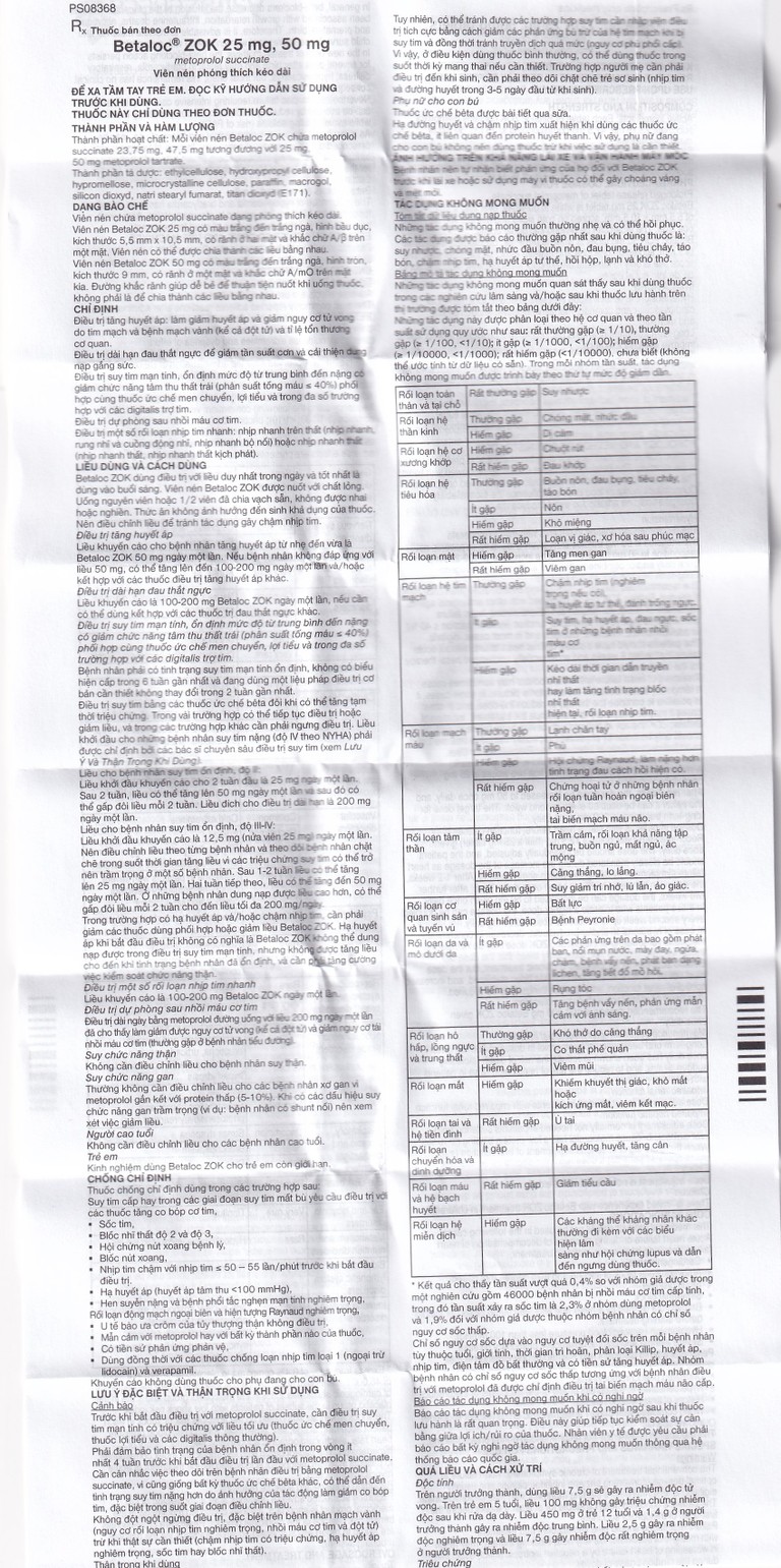 Thuốc Betaloc Zok 50mg AstraZeneca điều trị tăng huyết áp (2 vỉ x 14 viên)