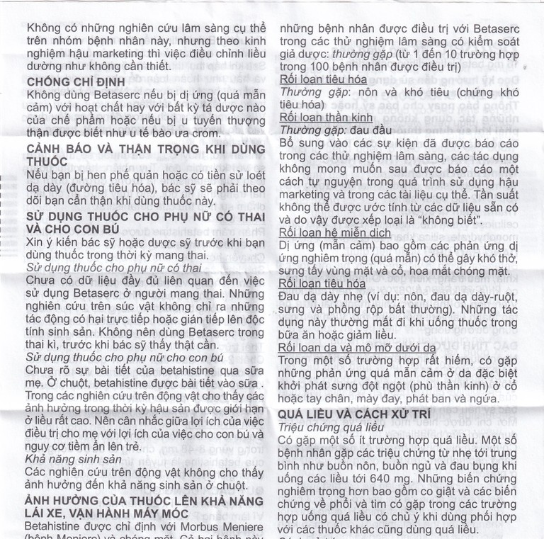 Thuốc Betaserc 16mg Abbott điều trị rối loạn tiền đình (3 vỉ x 20 viên)