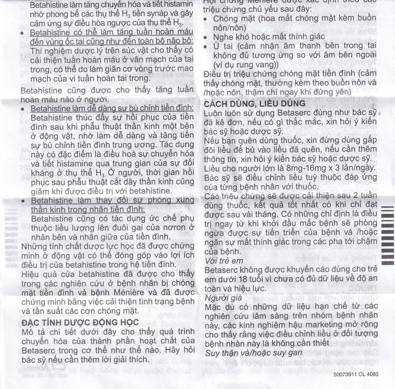 Thuốc Betaserc 16mg Abbott điều trị rối loạn tiền đình (3 vỉ x 20 viên)