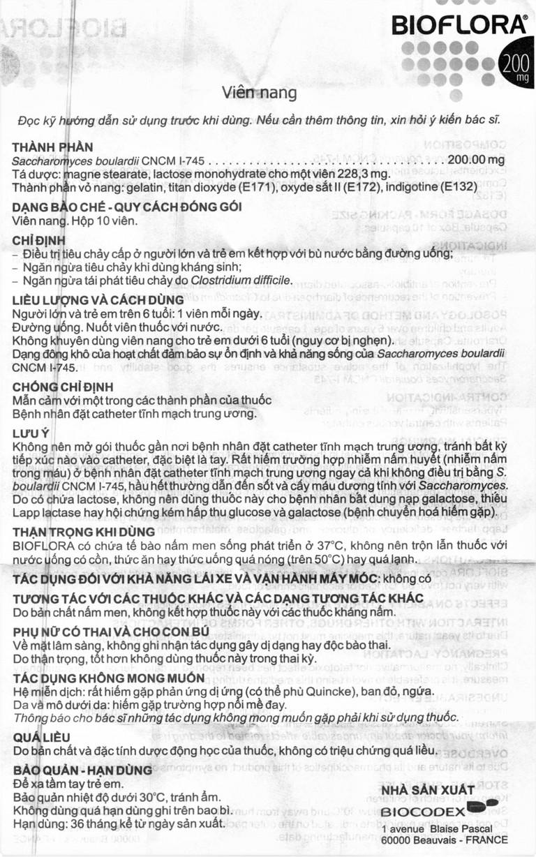 Thuốc Bioflora 200mg Biocodex điều trị tiêu chảy (10 viên)