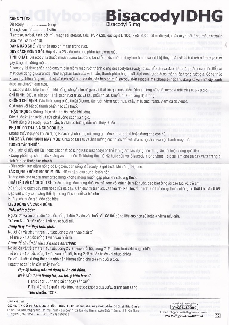 Thuốc BisacodylDHG điều trị táo bón, thải sạch ruột (4 vỉ x 25 viên)