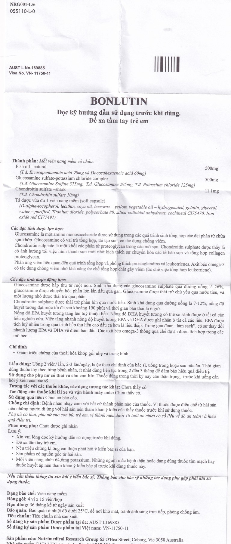 Thuốc Bonlutin Catalent giảm triệu chứng của thoái hóa khớp gối nhẹ và trung bình (4 vỉ x 15 viên)