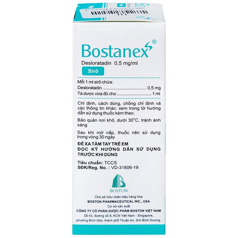 Thuốc Bostanex Boston giảm viêm mũi dị ứng, nổi mày đay (60ml)
