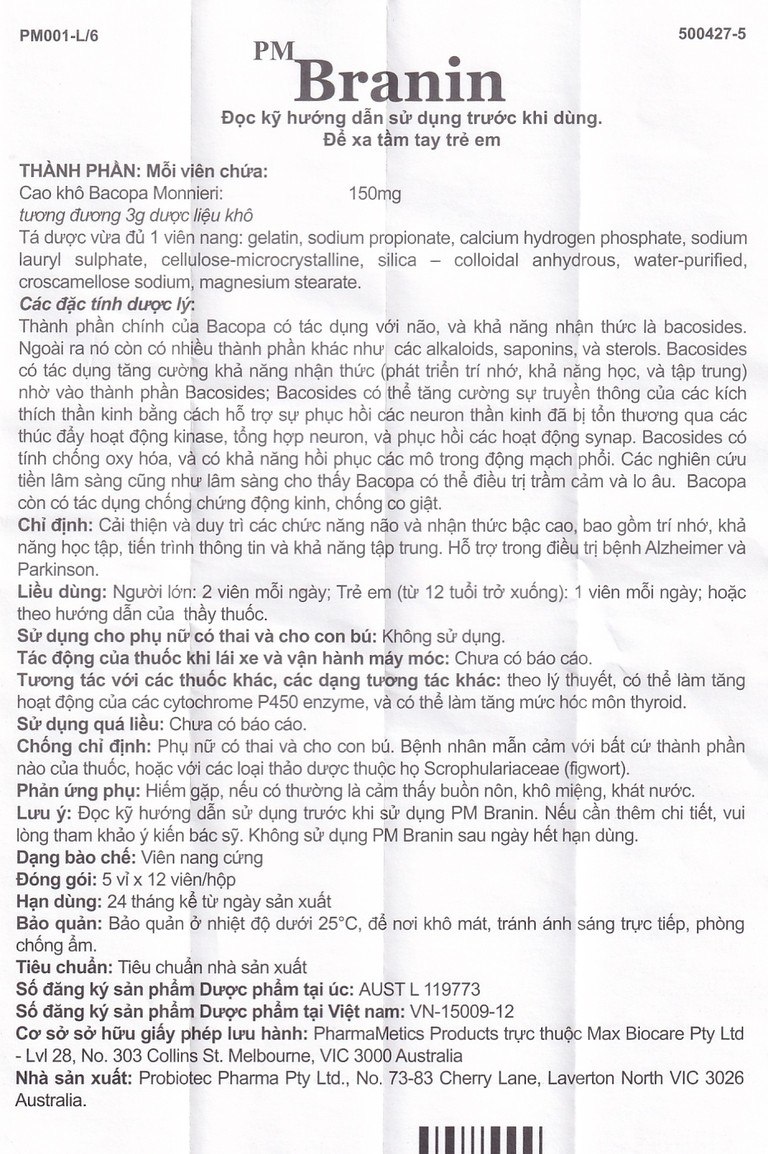 Thuốc PM Branin Probiotec cải thiện và duy trì chức năng não (5 vỉ x 12 viên)
