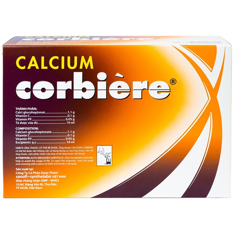 Dung dịch uống Calcium Corbière Sanofi điều trị thiếu canxi, loãng xương (3 vỉ x 10 ống x 10ml)