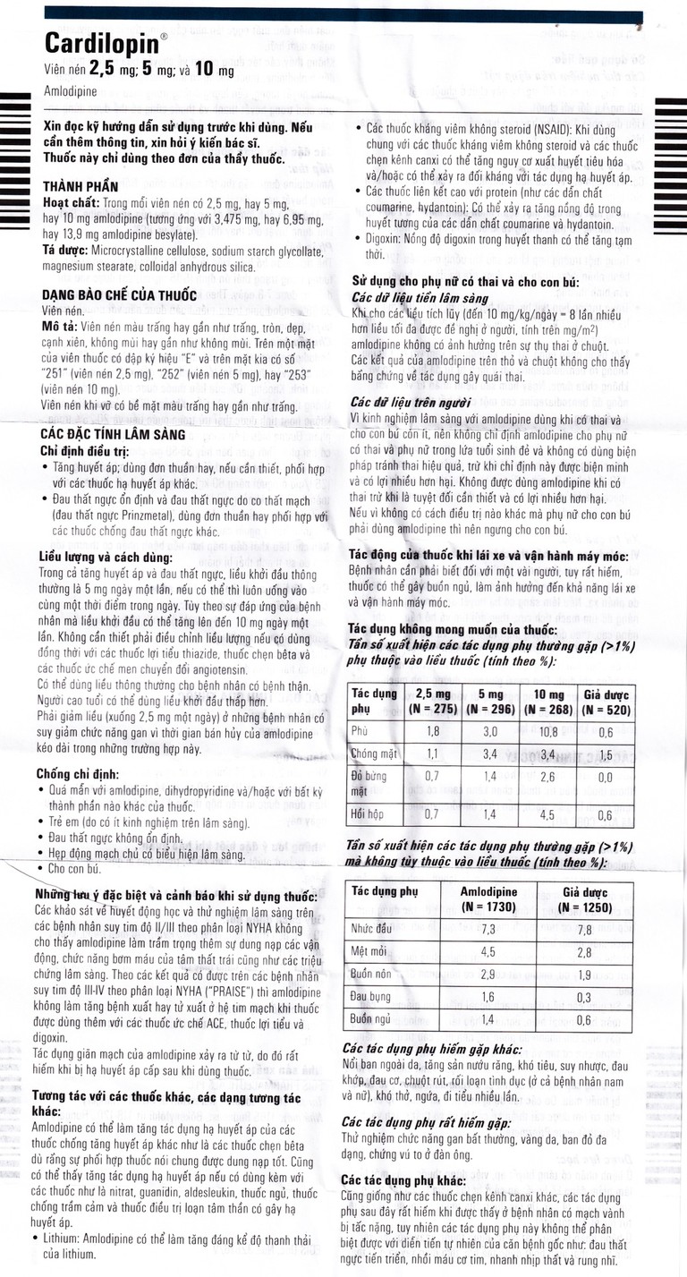 Thuốc Cardilopin 5mg Egis Pharma điều trị tăng huyết áp, đau thắt ngực (3 vỉ x 10 viên)