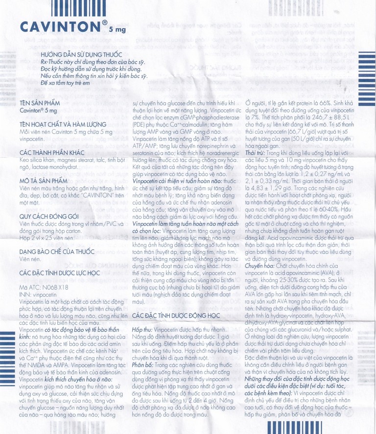 Thuốc Cavinton 5mg Gedeon giảm các triệu chứng tâm thần (2 vỉ x 25 viên)