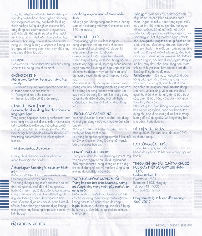 Thuốc Cavinton 5mg Gedeon giảm các triệu chứng tâm thần (2 vỉ x 25 viên)