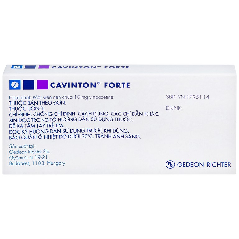 Thuốc Cavinton Forte 10mg Gedeon điều trị rối loạn tuần hoàn máu não (2 vỉ x 15 viên)