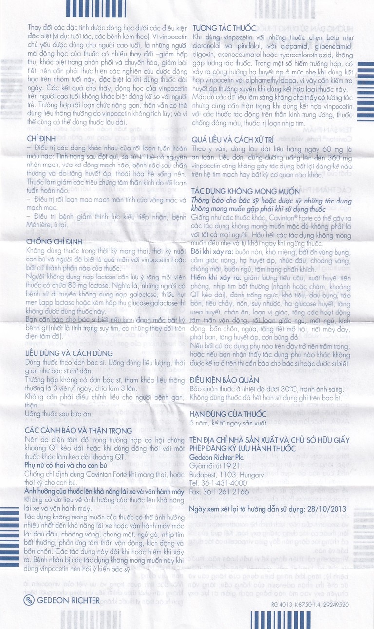 Thuốc Cavinton Forte 10mg Gedeon điều trị rối loạn tuần hoàn máu não (2 vỉ x 15 viên)