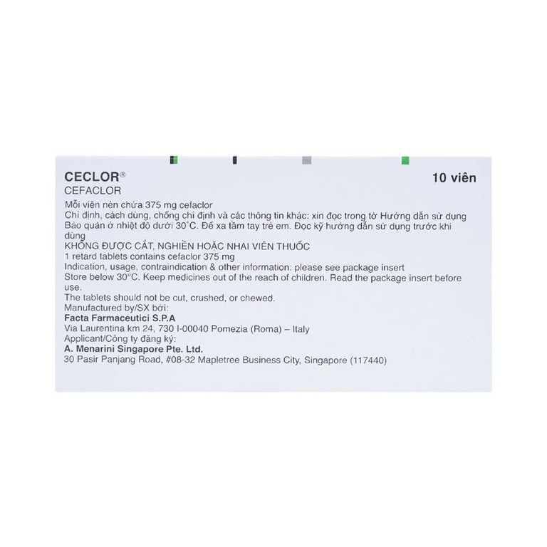 Thuốc Ceclor 375mg Menarini điều trị nhiễm khuẩn (1 vỉ x 10 viên)