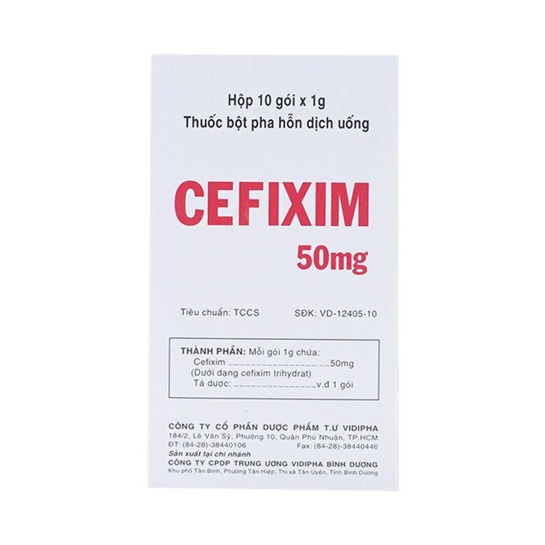 Bột pha hỗn dịch uống Cefixim 50mg Vidipha điều trị nhiễm khuẩn (10 gói)