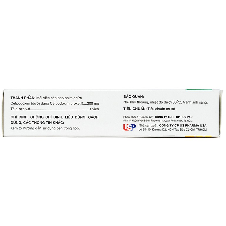 Thuốc Cefpodoxim 200mg-HV USP điều trị nhiễm khuẩn (3 vỉ x 10 viên)