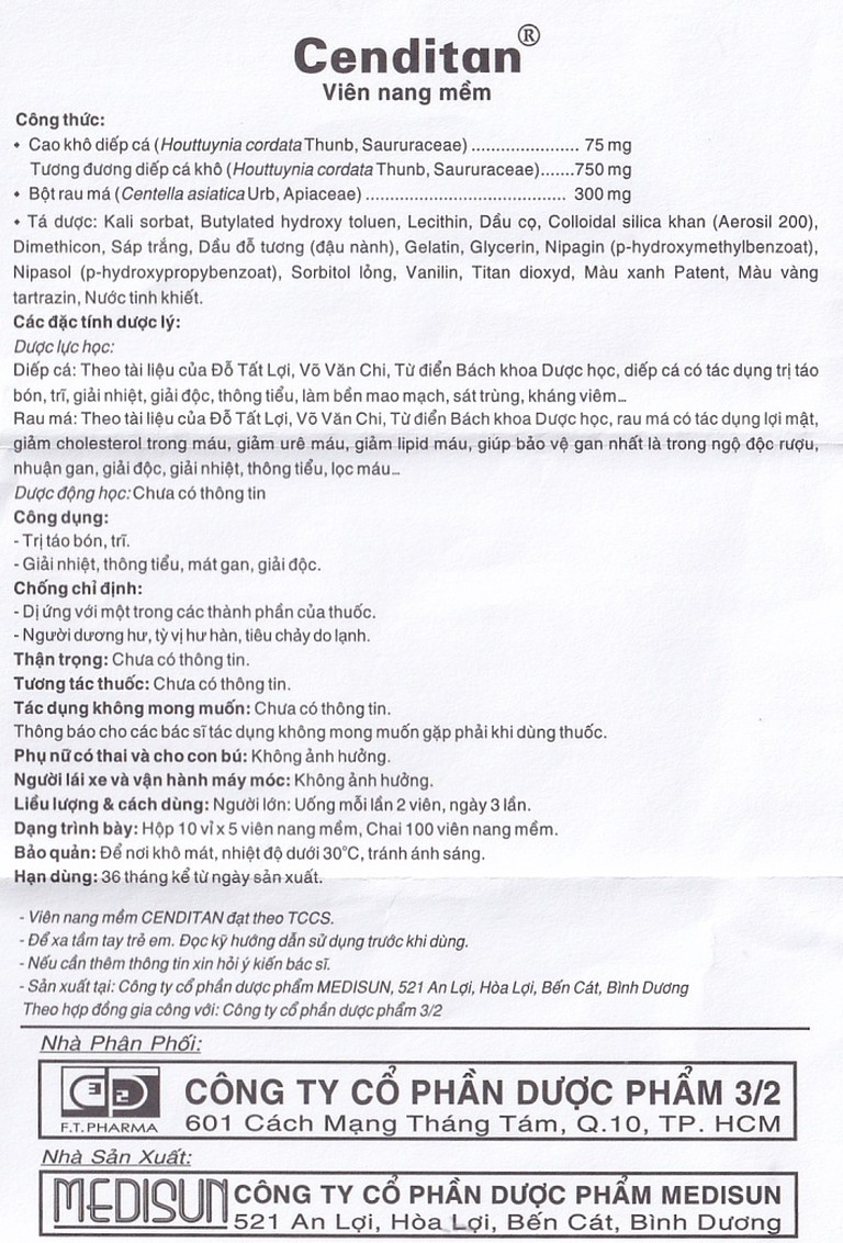Thuốc Cenditan Dược 3-2 điều trị táo bón, trĩ (10 vỉ x 5 viên)