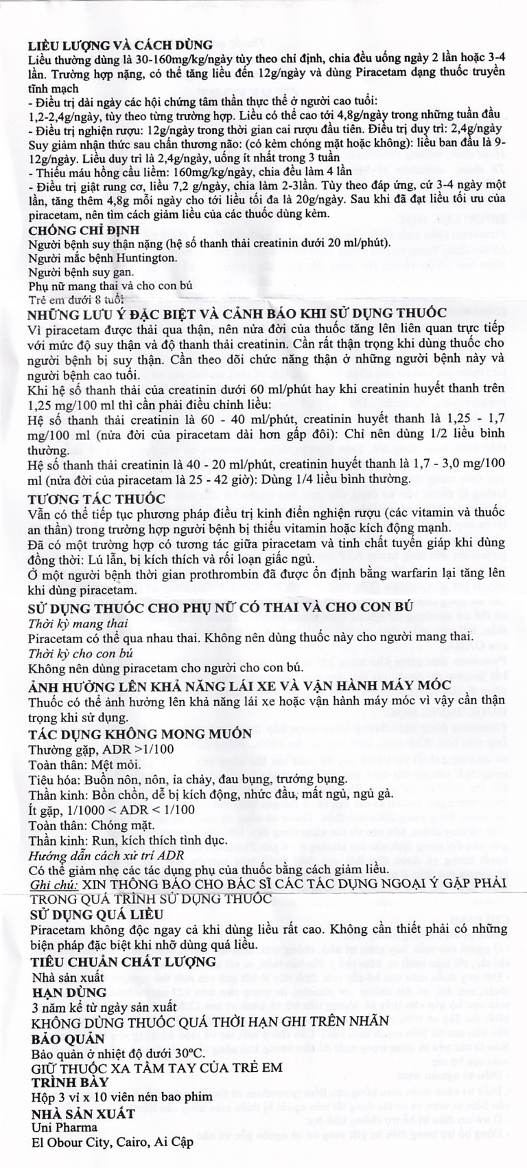 Thuốc Cerefort 800mg Unipharma điều trị chứng chóng mặt, suy giảm trí nhớ (3 vỉ x 10 viên)