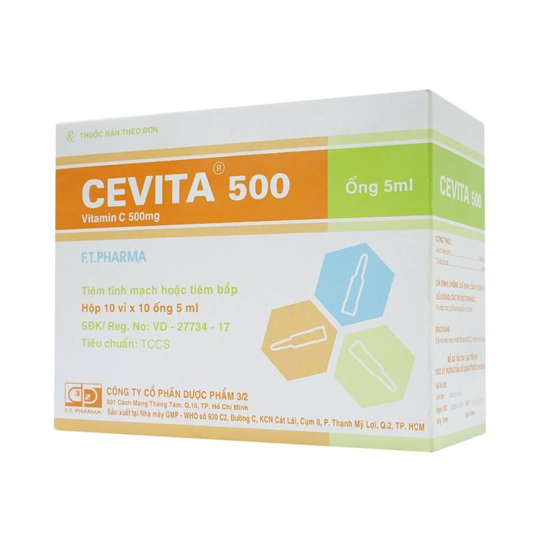 Thuốc tiêm Cevita 500 F.T Pharma điều trị thiếu Vitamin C (10 vỉ x 10 ống x 5ml)