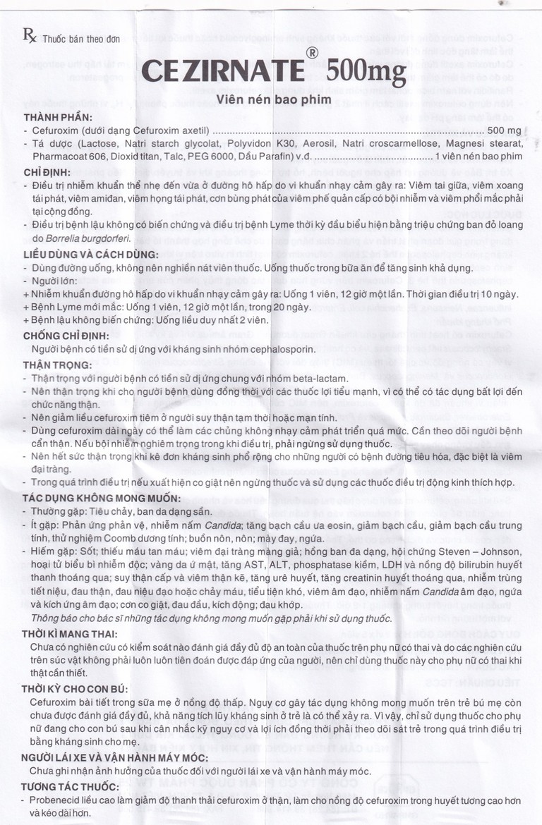 Thuốc Cezirnate 500mg Uphace điều trị nhiễm khuẩn thể nhẹ đến vừa ở đường hô hấp (2 vỉ x 5 viên)