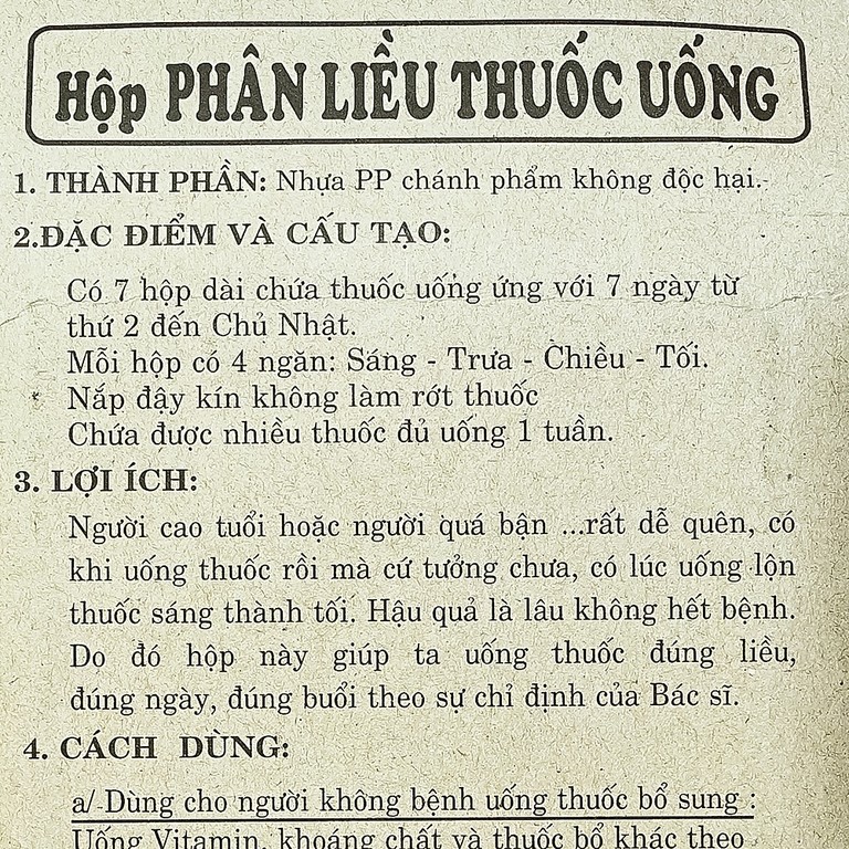 Hộp phân liều thuốc uống dùng trong 1 tuần (7 hộp dài)