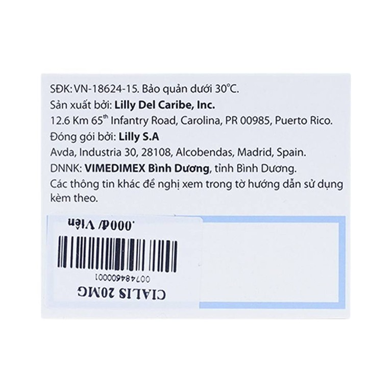 Thuốc Cialis Lilly điều trị rối loạn cương dương (1 vỉ x 2 viên)