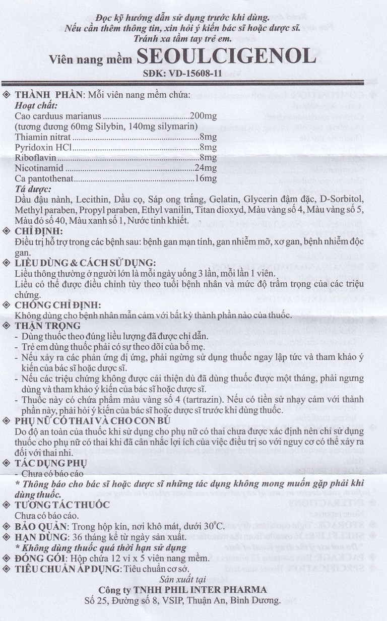 Thuốc SeoulCigenol Phil điều trị hỗ trợ bệnh gan mạn tính, gan nhiễm mỡ (12 vỉ x 5 viên)