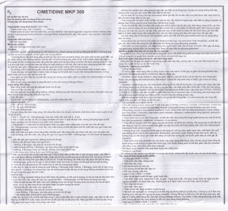 Thuốc Cimetidine MKP 300mg Mekophar điều trị ngắn hạn loét dạ dày, tá tràng tiến triển (10 vỉ x 10 viên)