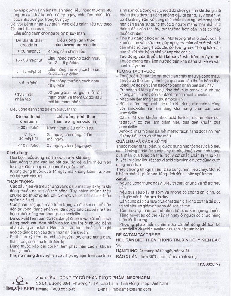 Thuốc Claminat IMP 250/31.25 điều trị nhiễm khuẩn (12 gói) 