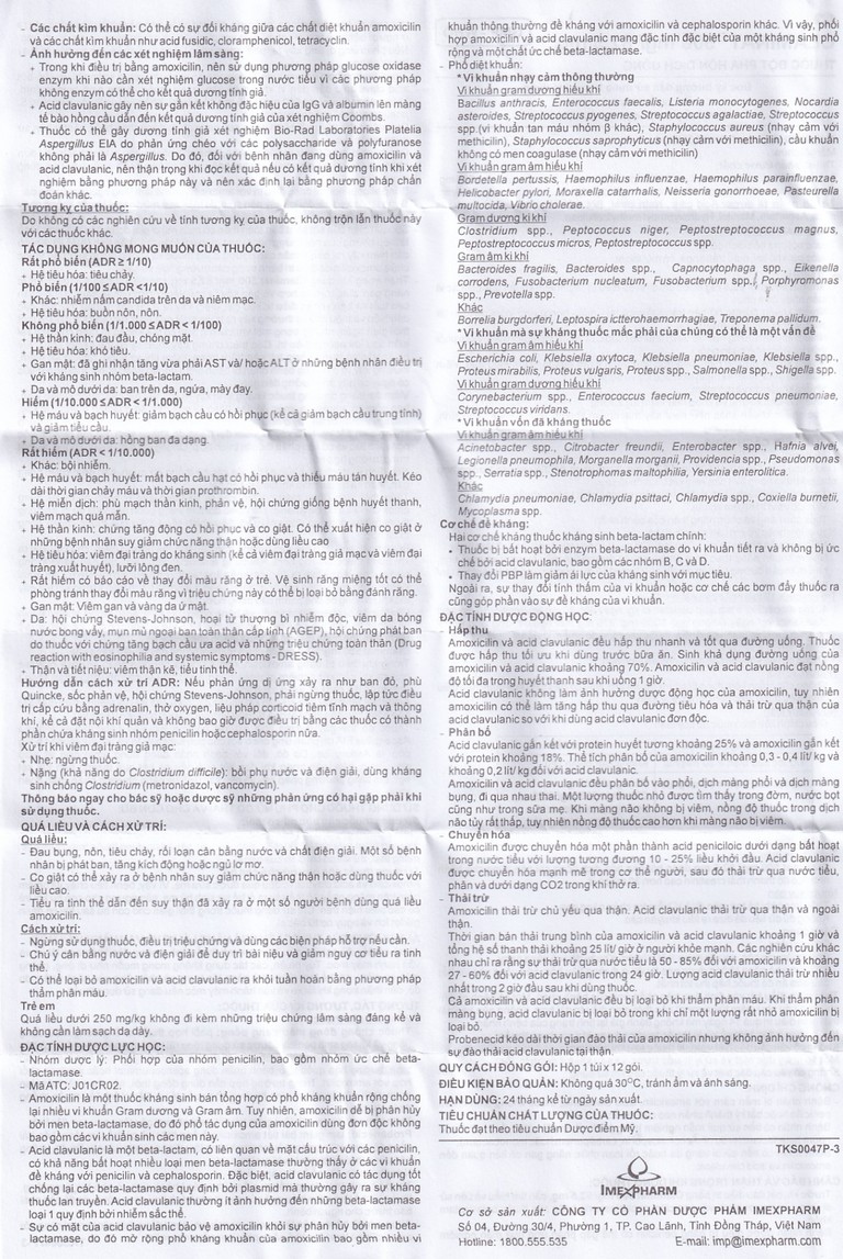 Thuốc bột pha hỗn dịch uống Claminat IMP 500mg/62.5mg điều trị nhiễm khuẩn (12 gói) 