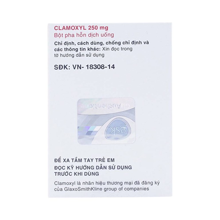Bột pha hỗn dịch uống Clamoxyl 250mg GSK điều trị nhiễm khuẩn (12 gói)