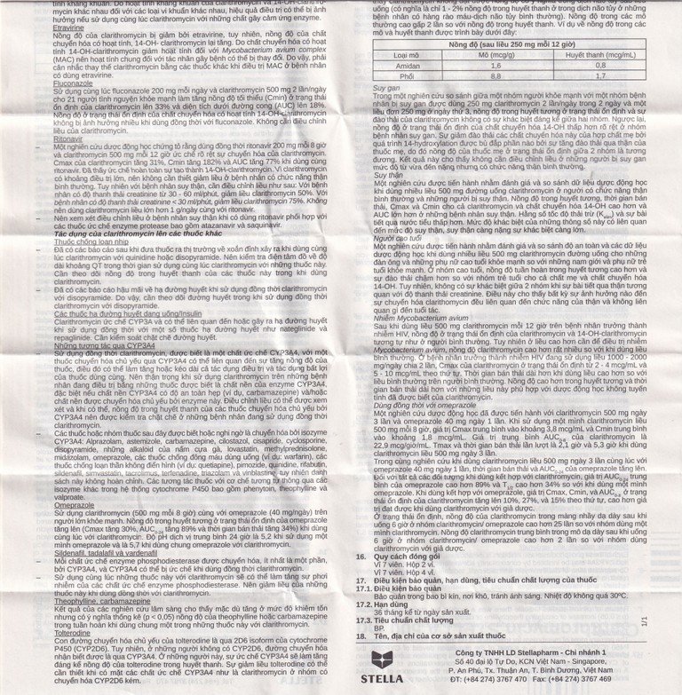 Thuốc Clarithromycin Stella 500mg điều trị nhiễm trùng (4 vỉ x 7 viên)