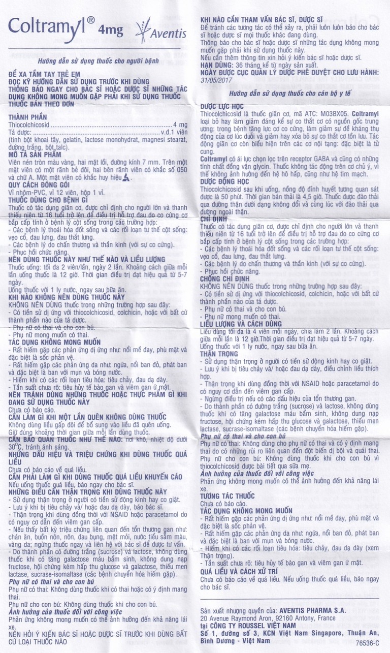 Thuốc Coltramyl 4mg Roussel điều trị hỗ trợ đau do co cứng cơ bắp cấp tính (1 vỉ x 12 viên)