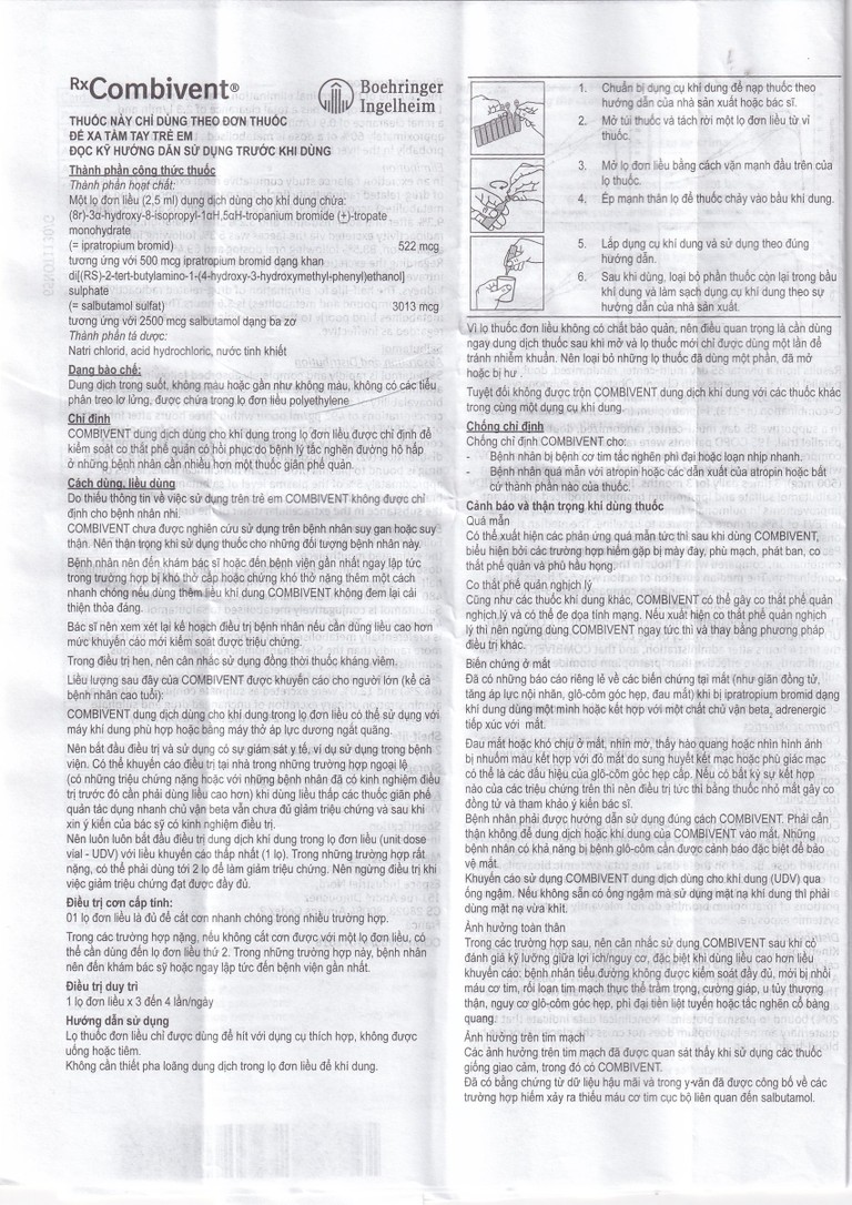 Dung dịch khí dung Combivent Boehringer kiểm soát co thắt phế quản (1 vỉ x 10 ống)