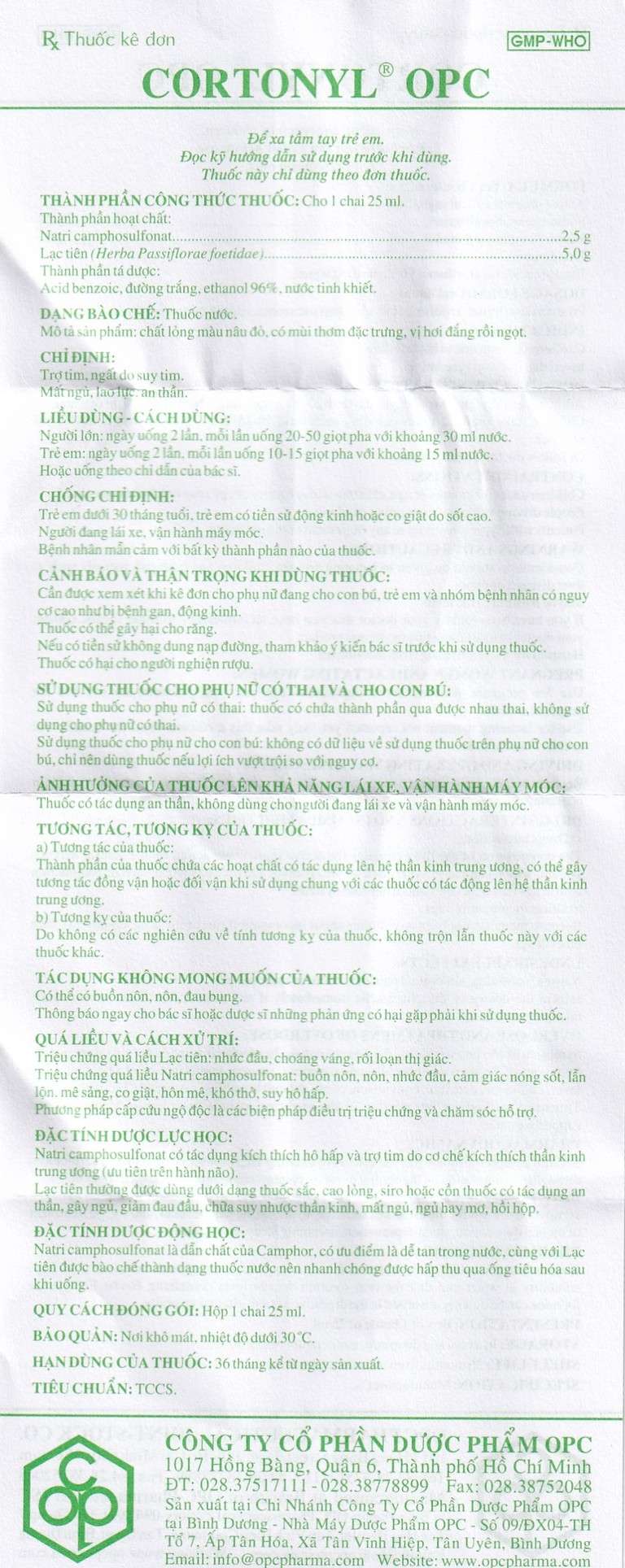 Thuốc nước Cortonyl OPC chỉ định trợ tim, ngất do suy tim, mất ngủ, lao lực (25ml)