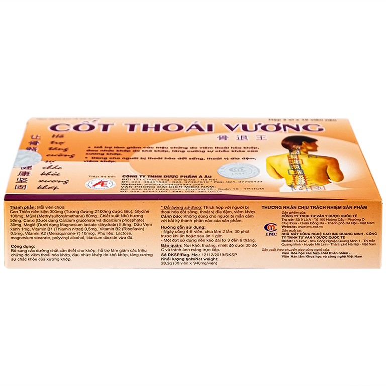 Viên uống Cốt Thoái Vương Á Âu hỗ trợ giảm triệu chứng viêm thoái hóa khớp (3 vỉ x 10 viên)