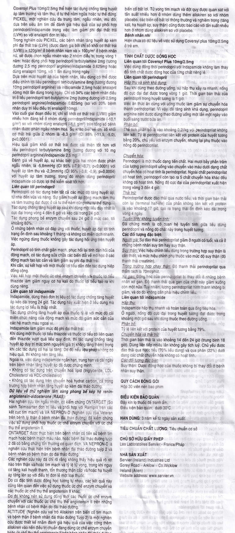 Thuốc Coversyl Plus 10mg/2.5mg Servier điều trị tăng huyết áp (30 viên)