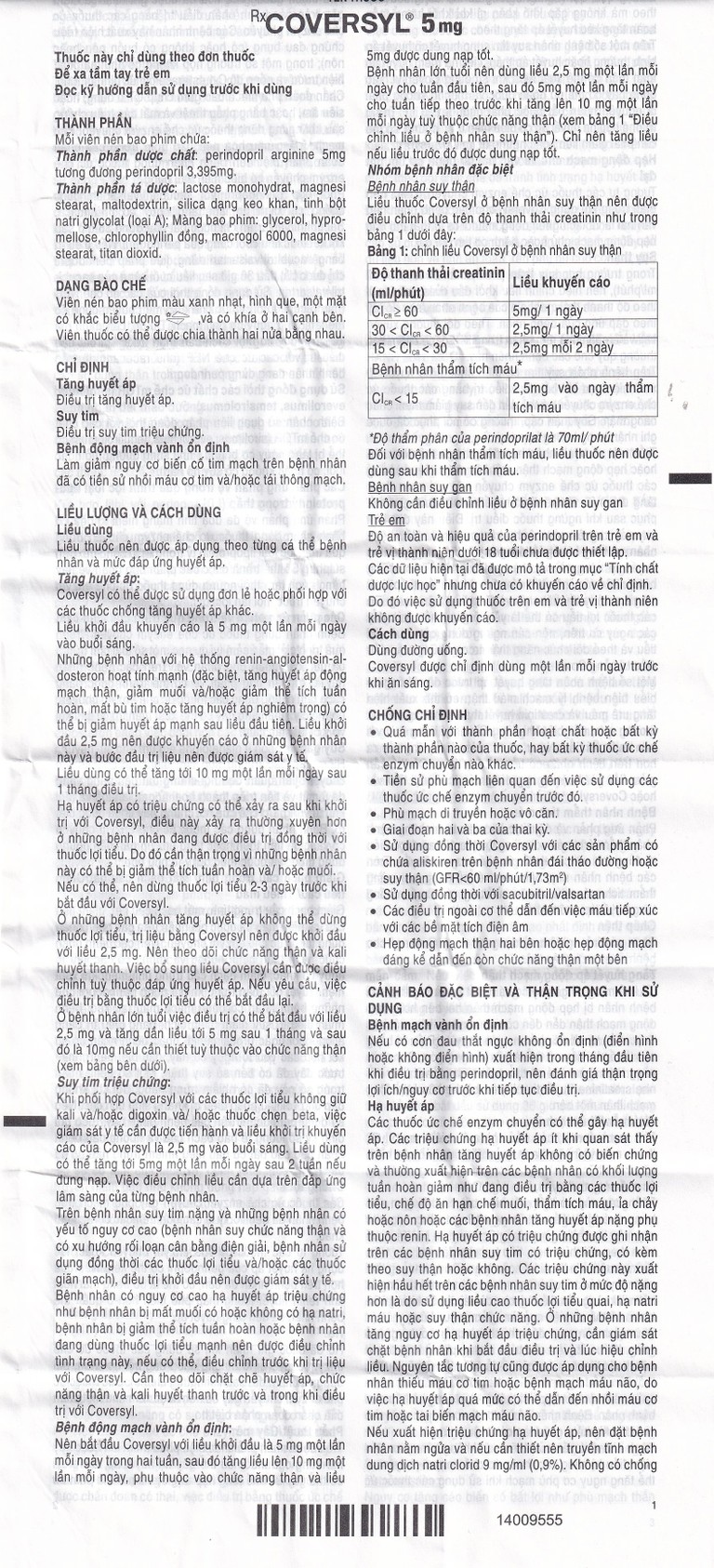 Thuốc Coversyl 5mg Servier điều trị tăng huyết áp (30 viên)