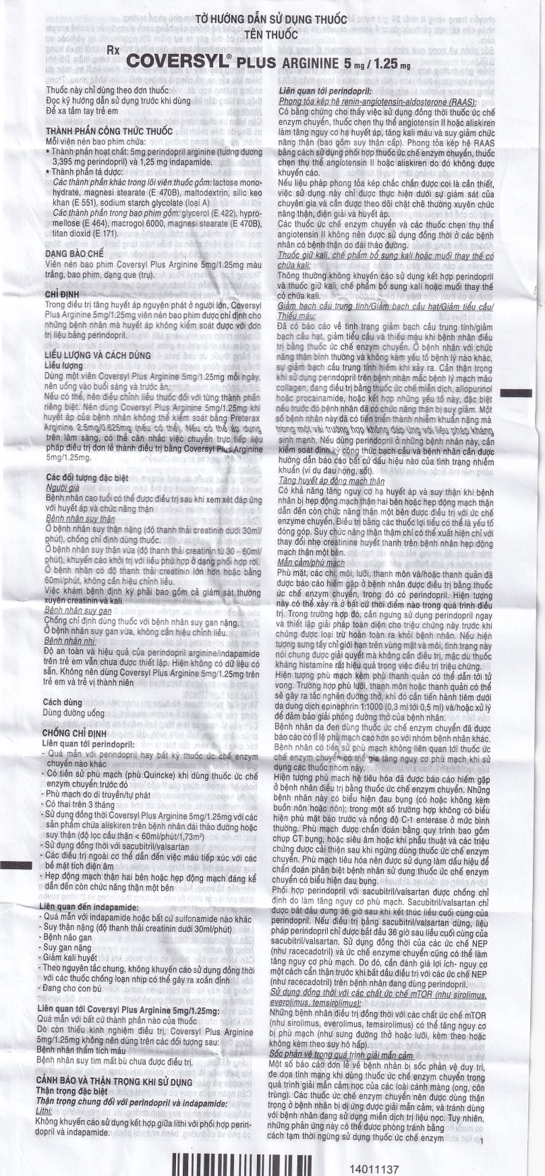 Thuốc Coversyl Plus 5mg/1.25mg Servier điều trị tăng huyết áp (30 viên)
