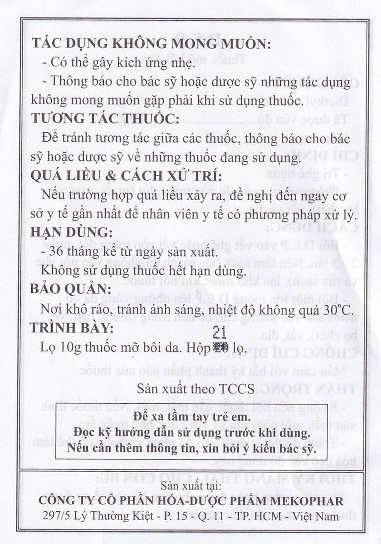 Thuốc mỡ bôi da D.E.P Mekophar điều trị ghẻ ngứa (10g)