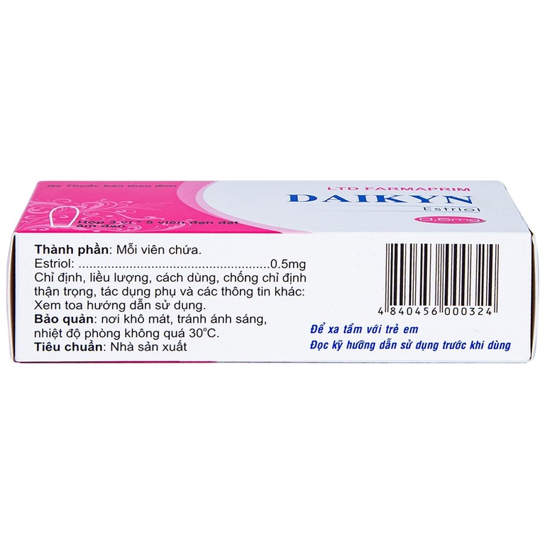 Viên đặt Daikyn điều trị các triệu chứng tiết niệu, sinh dục do thiếu estrogen (3 vỉ x 5 viên)