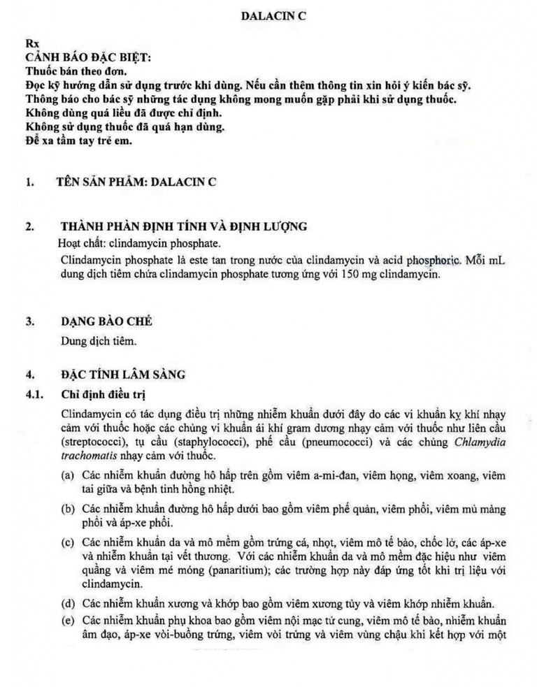 Thuốc tiêm Dalacin C 600mg/4ml Pfizer điều trị nhiễm khuẩn (4ml)