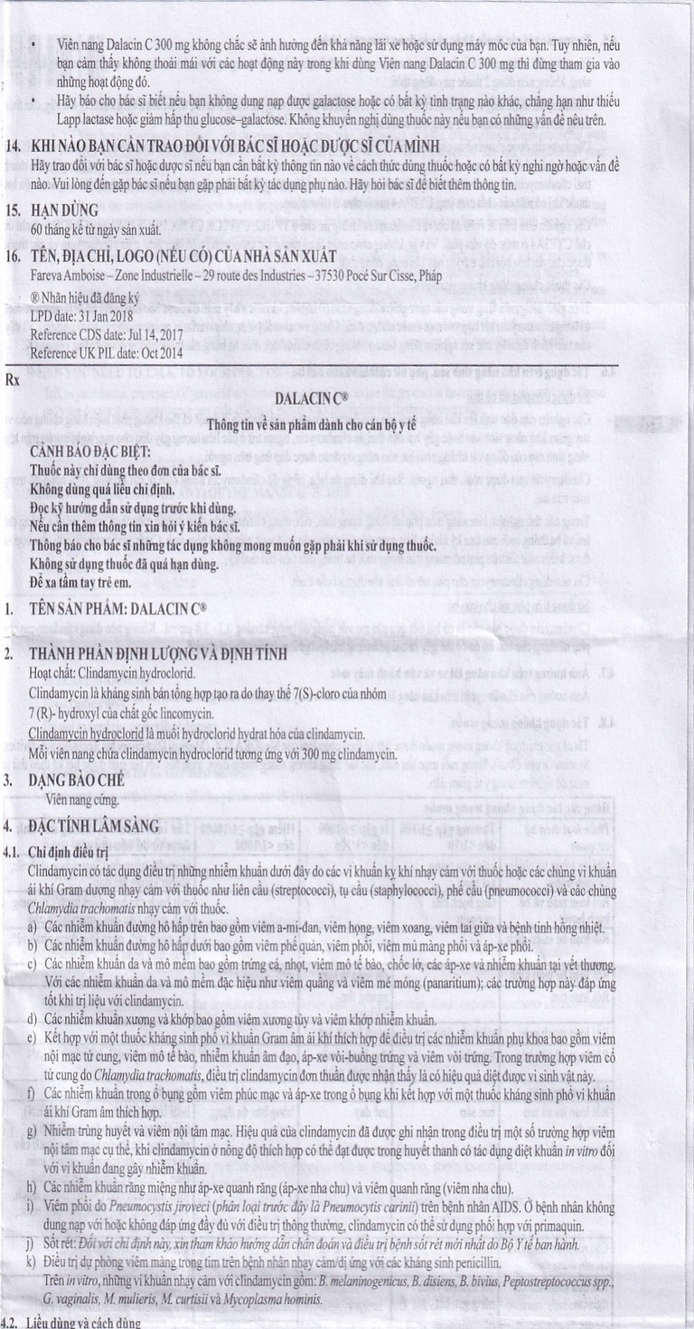 Thuốc Dalacin C 300mg Pfizer điều trị nhiễm khuẩn (2 vỉ x 8 viên)