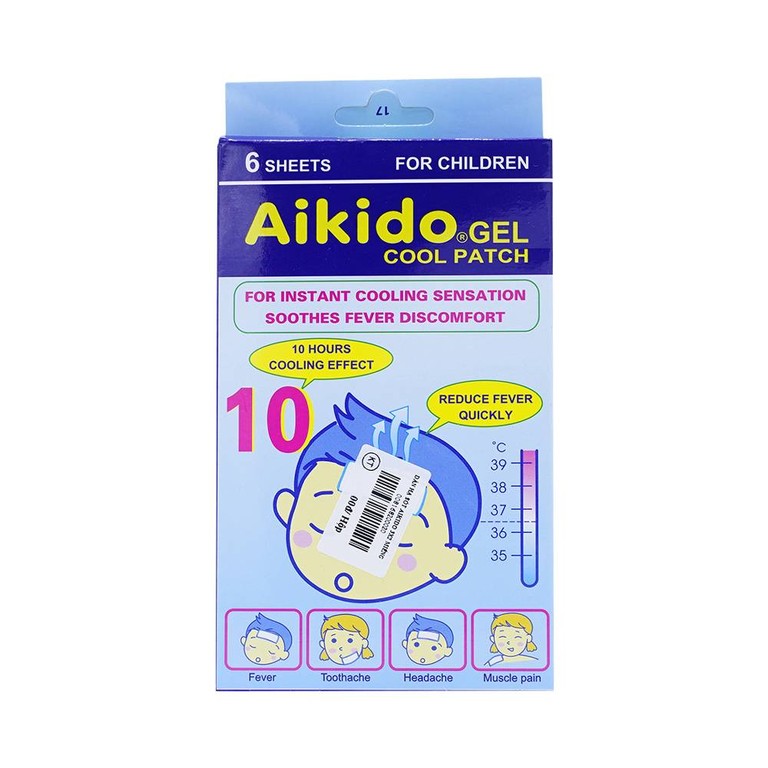 Miếng dán hạ sốt Aikido Gel Cool Patch chườm mát khi bị sốt nóng, say nắng, ngừa co giật ở trẻ (3 gói x 2 miếng)