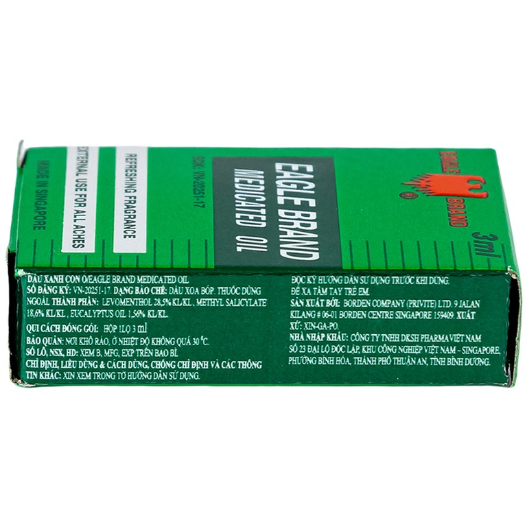 Dầu gió xanh Con Ó Eagle Brand Medicated Oil giảm nhức đầu, cảm cúm, đau lưng, viêm khớp (12 chai x 3ml)