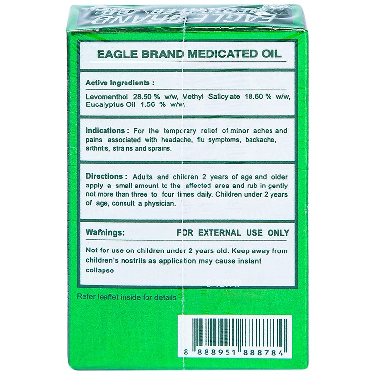Dầu gió xanh Con Ó Eagle Brand Medicated Oil giảm nhức đầu, cảm cúm, đau lưng, viêm khớp (12 chai x 12ml)