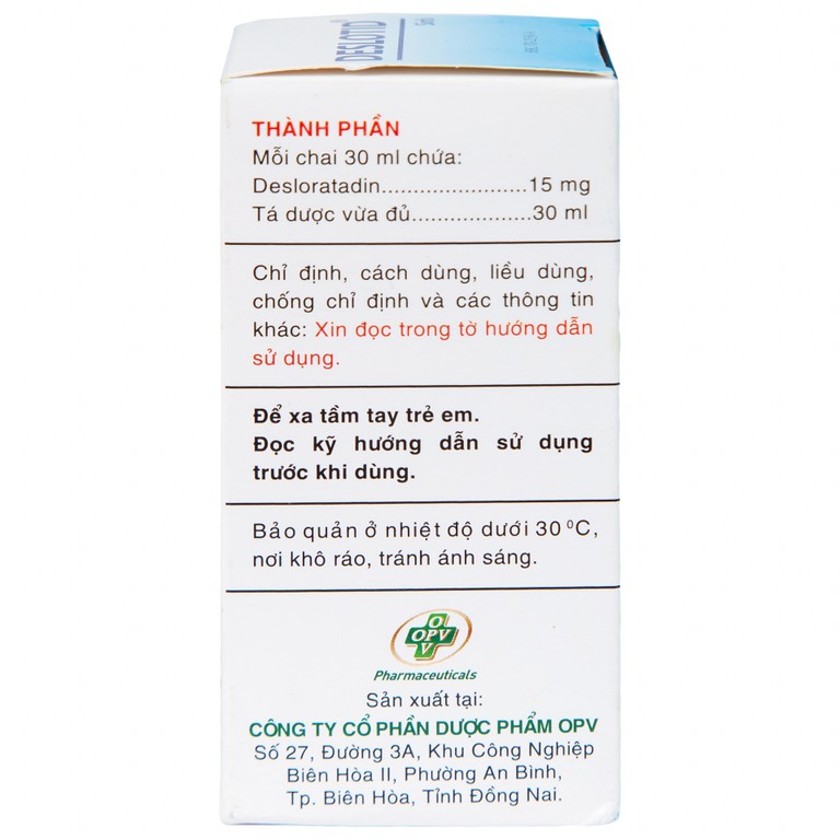 Siro Deslotid OPV điều trị viêm mũi dị ứng, mày đay (30ml)