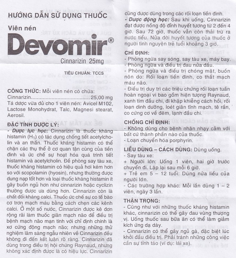 Thuốc Devomir S.P.M ohòng ngừa say sóng, say tàu xe, máy bay (3 vỉ x 10 viên)