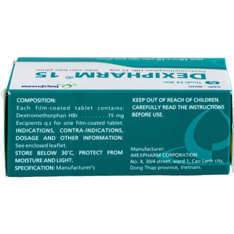 Thuốc Dexipharm 15mg Imexpharm điều trị triệu chứng ho (10 vỉ x 10 viên)